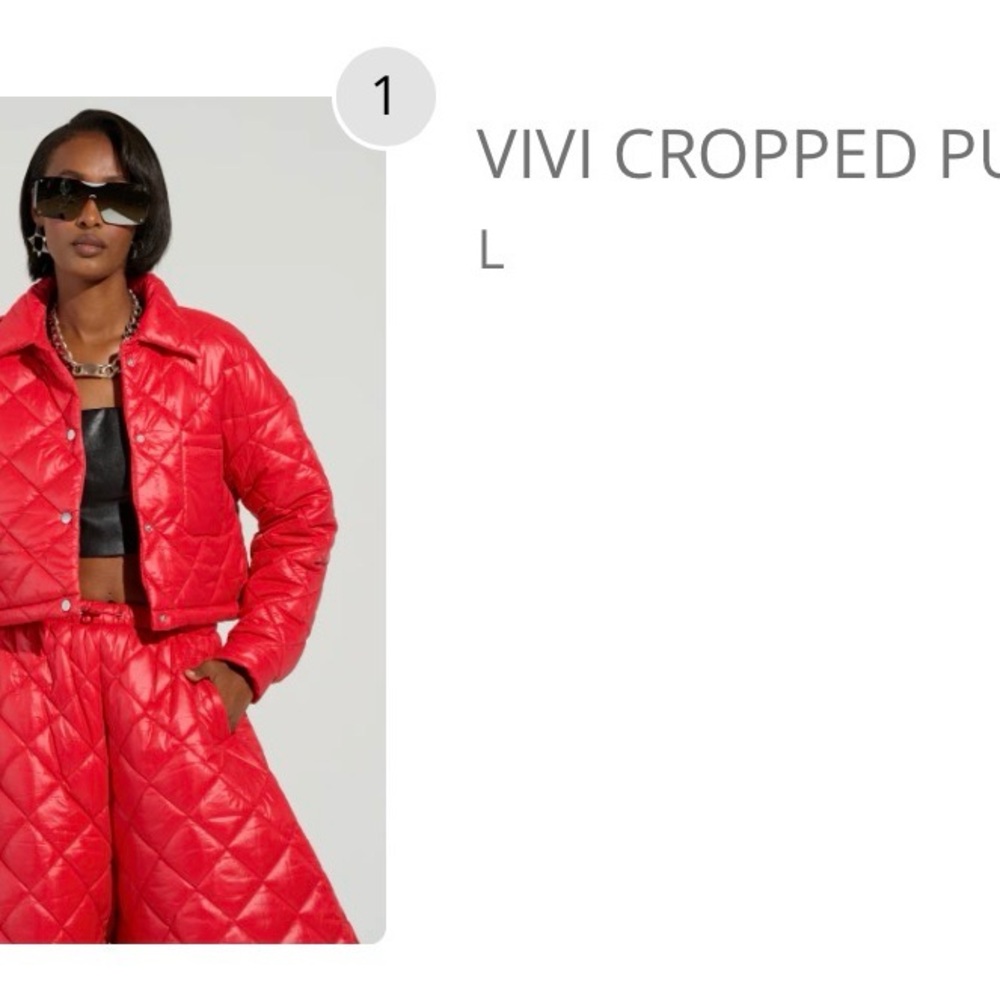 Red Quilted Cropped Jacket - Picture 4 of 6